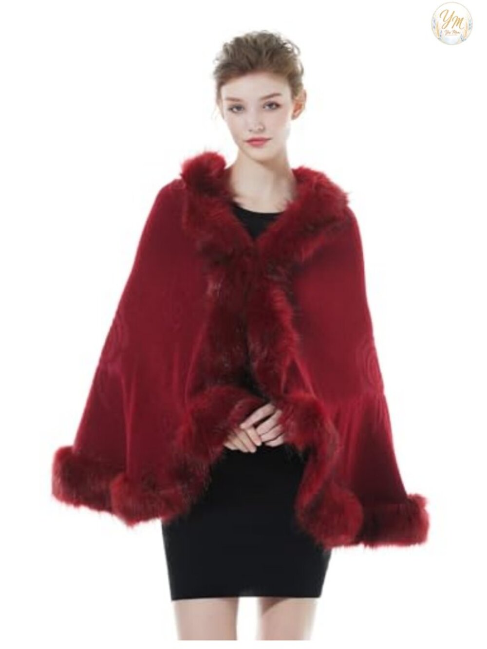 Faux Fur Trim Knit Shawl Wrap Stole Shrug One Size Bridal Winter Wedding